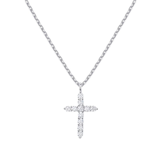 Collar de cruz con diamantes completos Cadena de clavícula para mujer Collar colgante de oro de 14 quilates para mujer