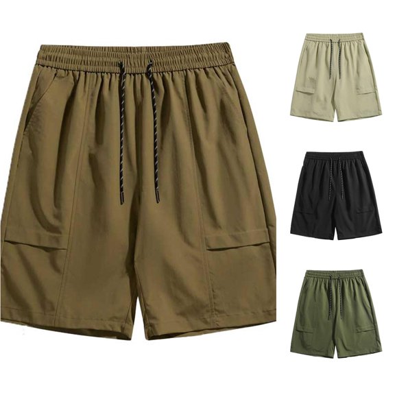 LiuXxxx 2025 Men's Summer Large Pocket Stretch Elastic Casual Loose Five Piece Shorts Coffee M