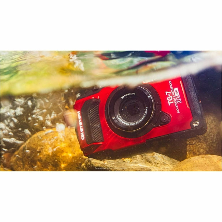OM System Tough TG-7 Red Underwater Camera, Waterproof, Freeze