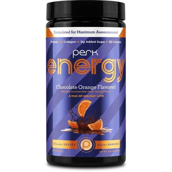 Perk Energy Drink Mix (Chocolate Orange) 20 Servings - Caffeinated Healthy Coffee Alternative with Protein, 100mg of Caffeine, Gluten-Free, Soy-Free