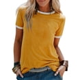thumbnail image 3 of Camiseta de mujer Blusa informal de manga corta con costuras en bloques de color, Amarillo, XL Vogacara AP002400-29, 3 of 5