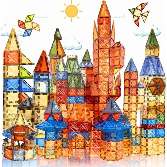 Magna Tiles Clear Colors Magnetic Building Toy Magnet Blocks Kids 3D Set 100 Pcs
