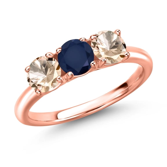 Gem Stone King 18K Rose Gold Plated Silver Blue Sapphire and Peach Morganite Engagement Ring for Women | 1.40 Cttw | Round 5MM | Gemstone September Birthstone | Size 9