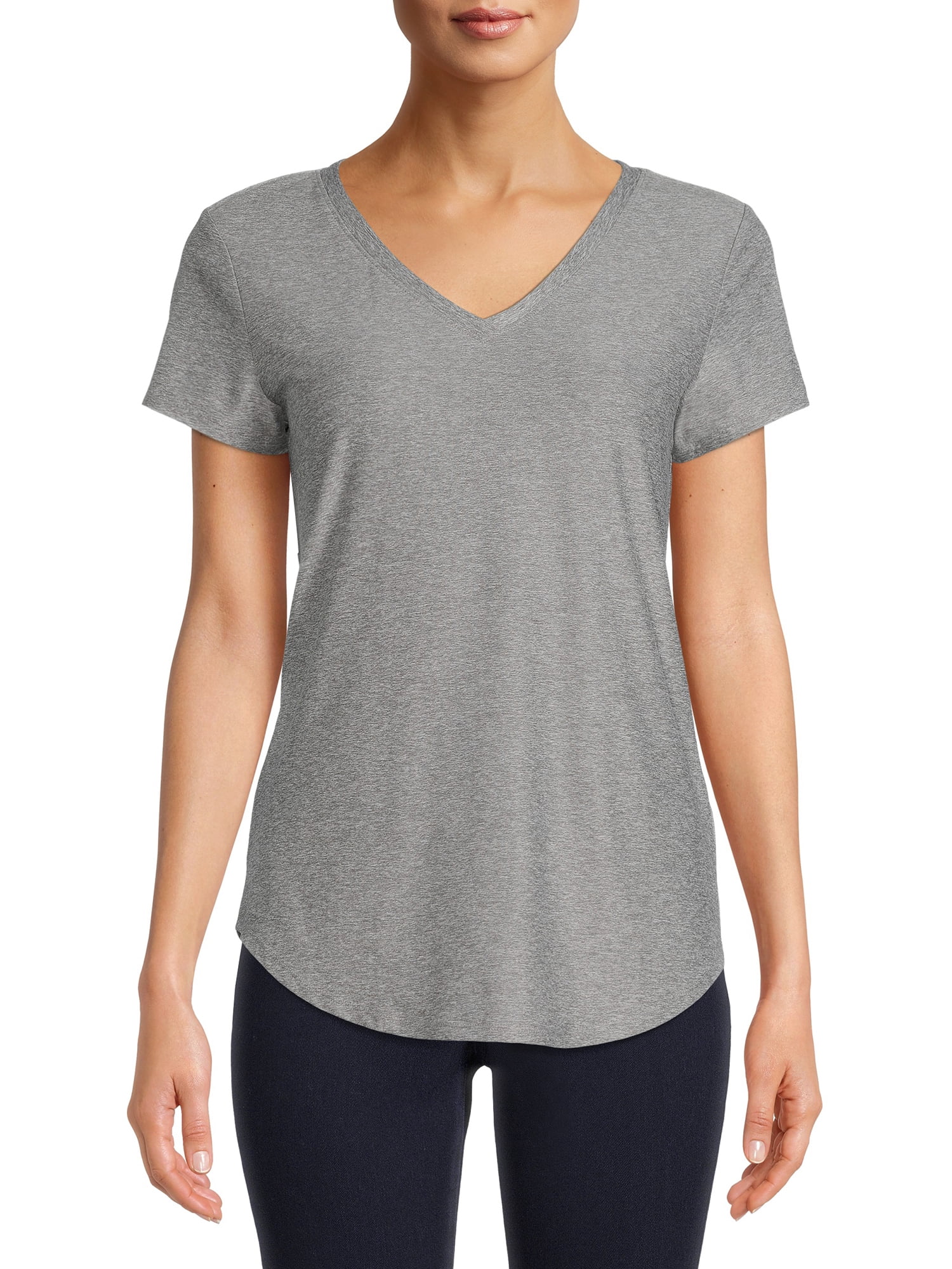 No Boundaries Juniors Brushed V-Neck T-Shirt with Short Sleeves, 2-Pack, Sizes XS-XXXL