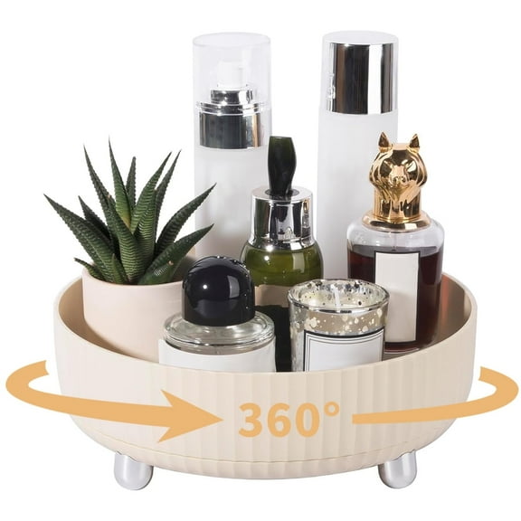 SUSWIM Makeup Perfume Organizer Tray 360 Degree Rotating Lazy Susan Skincare Lotion Organizer Spinning Cosmetics Storage for Dresser, Vanity, Bathroom Countertop, Beige
