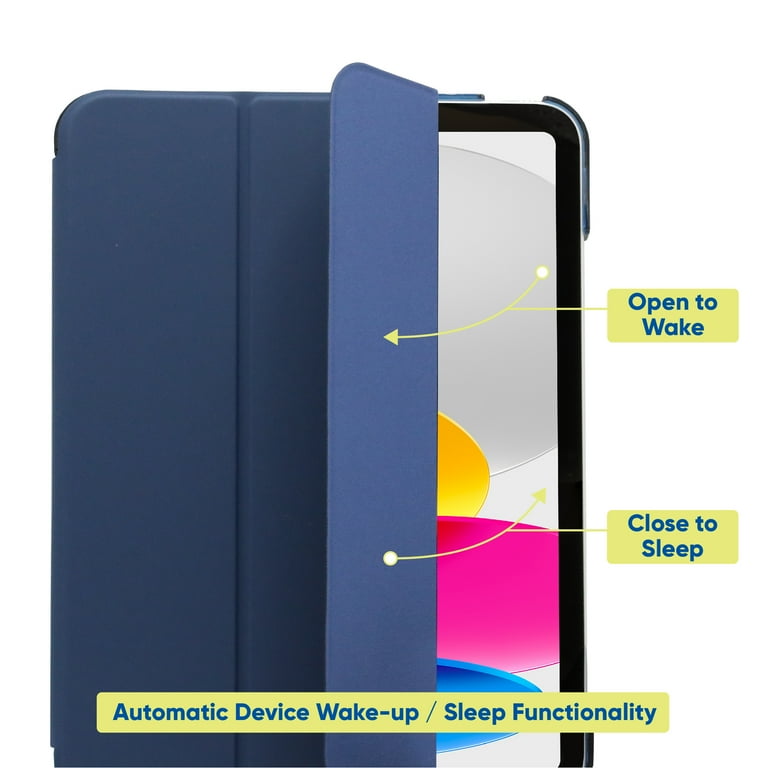 Onn+ Tablet Folio Case for iPad 10th Gen A16 Blue, Protective