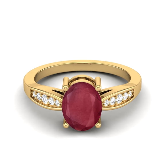 8X6MM Oval Ruby Glass Filled 925 Sterling Silver Gold Vermeil Solitaire Side Stone Dainty Anniversary Women Mother's Day Gift Ring