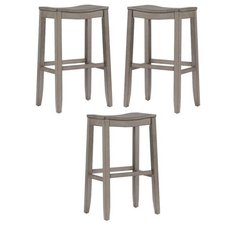 Home Square 30" Rubberwood Bar Stool in Aged Gray - Set of 3