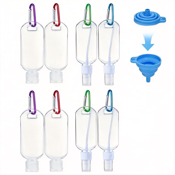 8-Piece Travel Bottle Set, Leakproof Keychain Containers, Refillable PETG Toiletry Bottles for Shampoo, Lotion, and Liquid Soap, BPA-Free Clear Travel Size Accessories