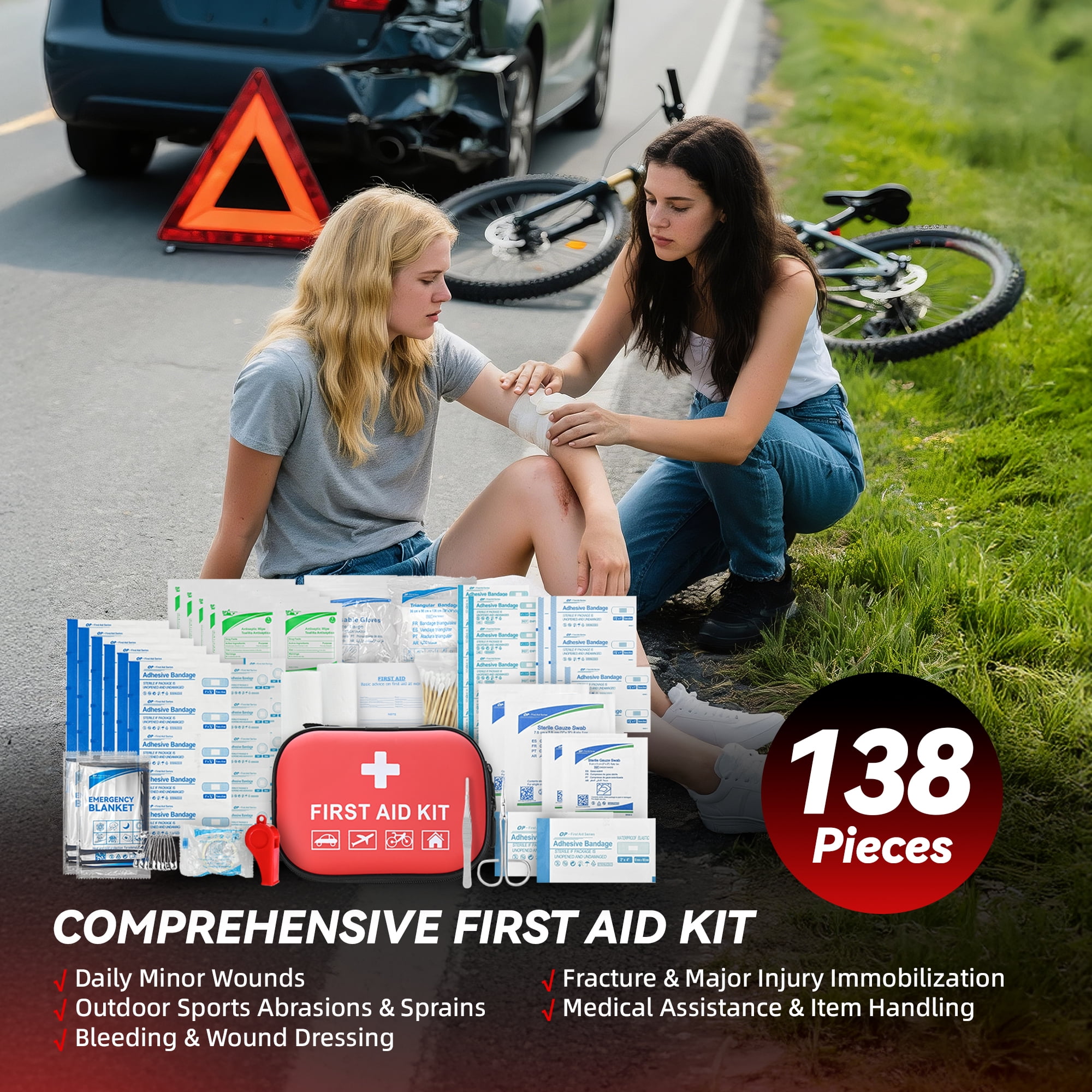 VCANENERGY Car Emergency Roadside Kit with Air Compressor, Jumper Cables, First Aid Kit, Snow Brush, Ice Scraper, Winter Vehicle Safety Kit