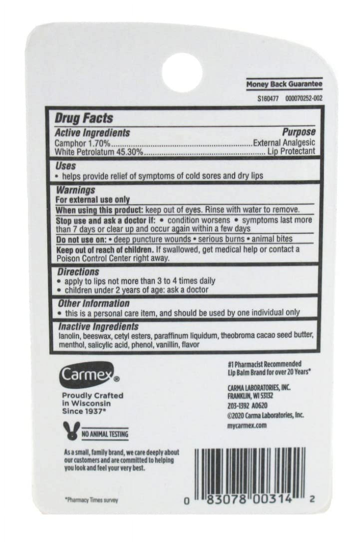 Carmex Lip Balm Tube Classic Medicated 0.35 Ounce 3 Count (10.3Ml) (Pack Of 6)