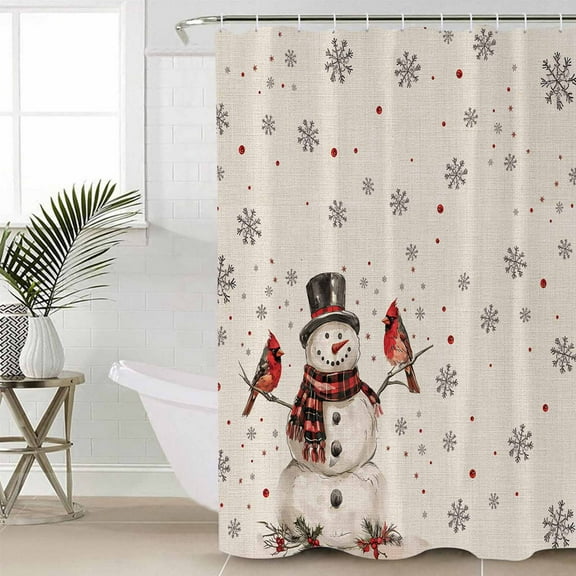 Christmas Waterproof Fabric Shower Curtain, Snowman Snowflake Red Xmas Birds Rustic Shower Curtain for Bathroom Curtains Bathtubs Hotel Washable Shower Curtains with 12 Hooks Stall 48x72in