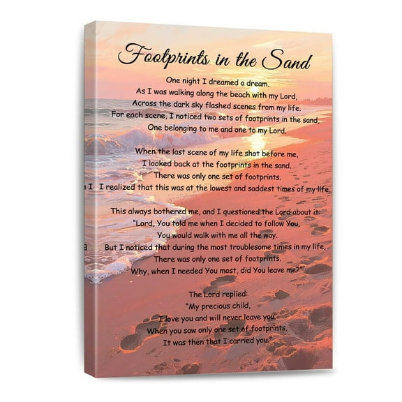 Footprints In The Sand Wall Art Religious Poem Poster Jesus Christian Print Retro Canvas Motivational Quotes Painting Pictures Home Decor Framed