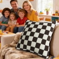 thumbnail image 4 of 18 X 18 Inch Square Checkered Sherpa Throw Pillow Soft Plush Fluffy Decorative Accent Pillow For Couch Sofa Bed Living Room And Home Decor, 4 of 6
