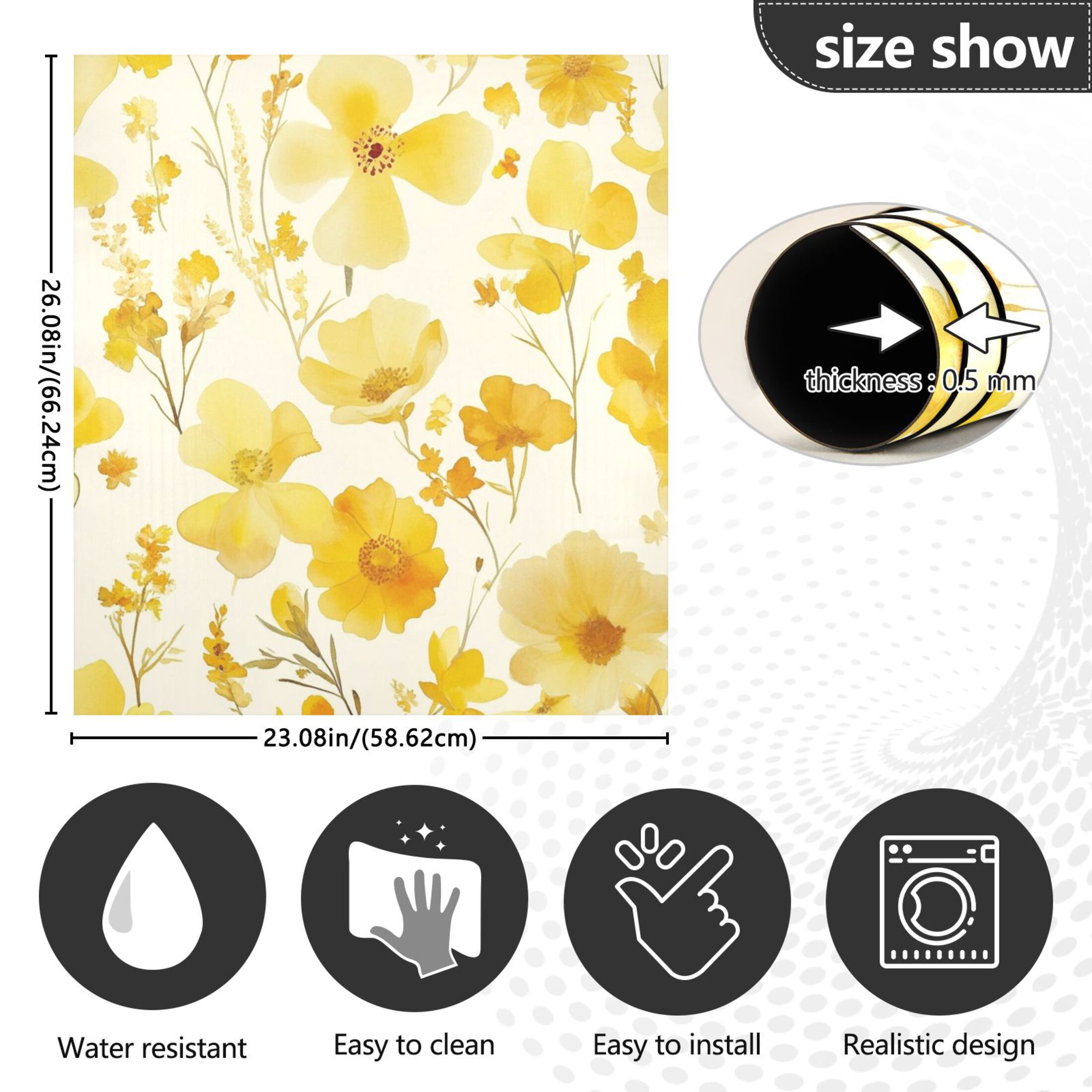 Dishwasher Magnetic Sticker 23x26 Inch Refrigerator Magnetic Sticker Washing Machine Magnetic Sticker Kitchen Panel Magnetic Sticker Home Decor Yellow Flowers Seamless