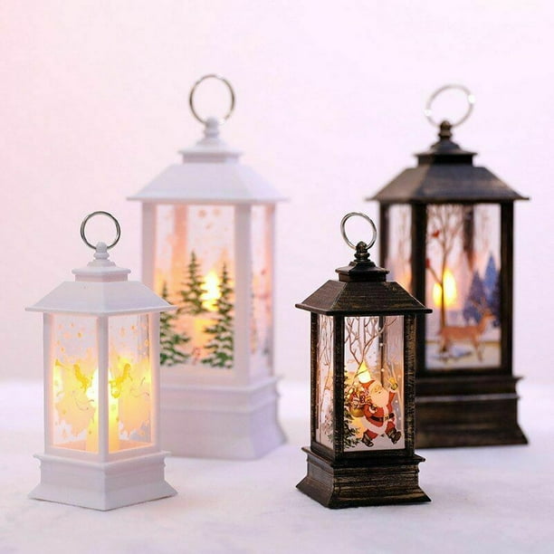 Christmas Lighted Snow Globe Lantern Decor LED Candle Flame Light