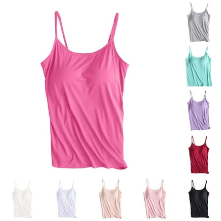 Women s Built-in Bra Tank Tops Adjustable Strap Wire-Free Camisole Padded Workout Yoga Daily Shelf Bra Undershirts