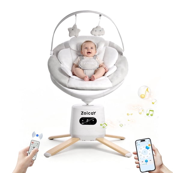 Zoicay Baby Swing, Infant Swing with 8 Motions & 8 Speeds, 360° Rotating Seat, Bluetooth Music & 6 Preset Melodies, APP Remote Control, White
