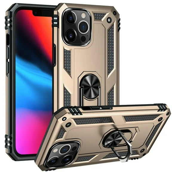 Magnetic Ring Hybrid Dual Layer iPhone 13 Mini Case (Gold) Kickstand Holder Shockproof Cover