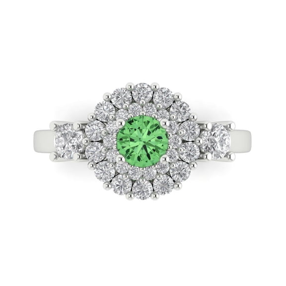 Halo Engagement Ring for Women - 1.4ct Simulated Green Diamond in 18K White Gold Promise Ring