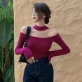 thumbnail image 1 of AMERTEER Retro Off Shoulder Sweaters For Women Knitted Long Sleeve Solid Color Sweater Chic Tops Fall, 1 of 6