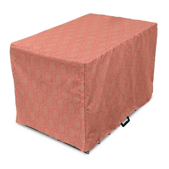 Ethnic Dog Crate Cover, Monochrome Illustration Along Oriental Flowers Ornaments in Boho Style Art, Easy to Use Pet Kennel Cover Small Dogs Puppies Kittens, 7 Sizes, Salmon and Tan, by Ambesonne