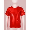 thumbnail image 3 of Eandarui Kids Girls Metallic Short Sleeve T-shirt Crop Vest with Shiny Pants Jazz Dance Outfits Red 16, 3 of 6