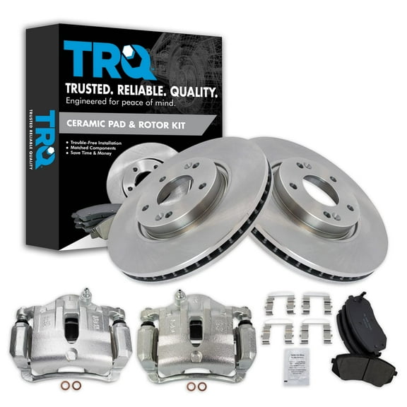 TRQ Front Brake Pad & Rotor Kit Brake Caliper Brake Pads Brake Rotor Ceramic Vented Fits Select 2012-2015 Hyundai Tucson 2012-2016 Kia Sportage