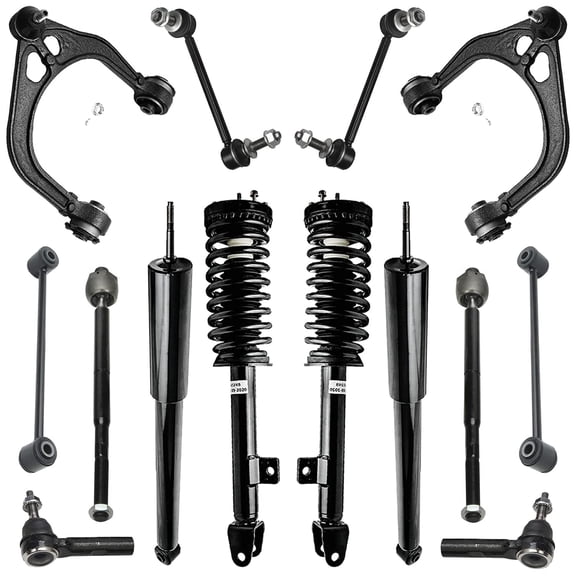 Detroit Axle - 14pc Front End Suspension Kit for Chrysler 300 Dodge Magnum Charger, Struts & Coil Spring Upper Control Arms w/Ball Joint Tie Rods Sway Bars Rear Shock Absorbers Replacement