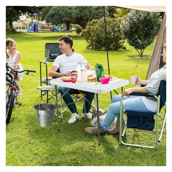 Fish Cleaning Table with 2 Sinks, 360° Faucet - Portable Folding Camping Table for Filleting, Prep - HDPE Steel Frame, 330lbs Capacity, Measuring Scale, Garbage Slot