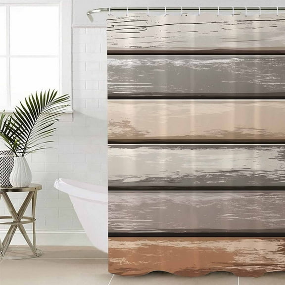 Brown Beige Stripes Bathroom Curtain 72 Inch Shower Curtain with Hooks, Geometric Painting Neutral Textured Waterproof Polyester Bath Curtain Washable Bathtub Curtain 48''x 72''