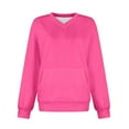 thumbnail image 5 of Lumtrix V Neck Sweatshirt Women with Pockets Casual Plain Comfort Hoodless Hoodies Pullover Sweatshirts No Hood Fall Long Sleeve Pullover Hot Pink S, 5 of 5