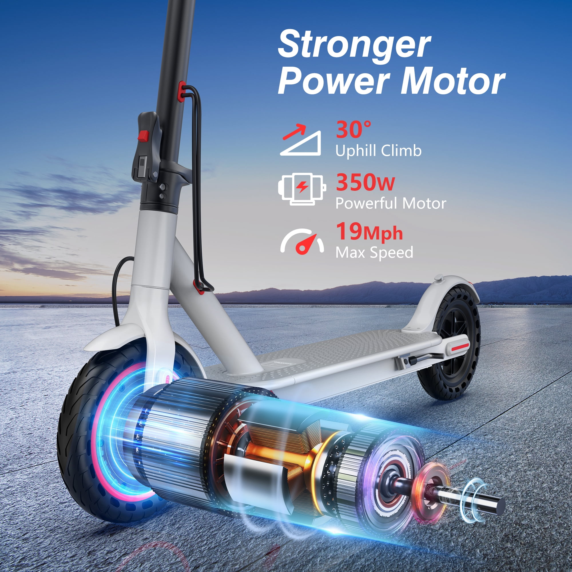 AOVOPRO WHITE ES80 350W 8.5' Foldable Electric Scooter for Adults and Child, 21 Miles Range UL2272