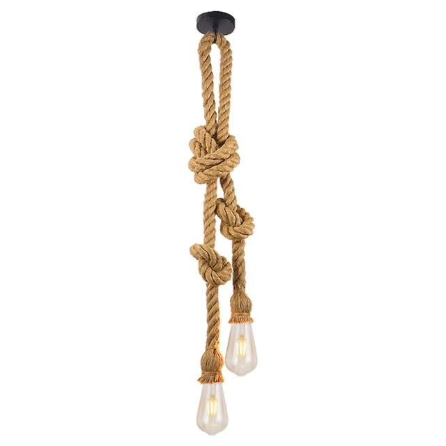 E27 Lámpara colgante industrial Lámpara colgante de cuerda de cáñamo de doble cabeza Lámpara de araña ajustable vintage para comedor Restaurante Bar Cafe-longitud 100 cm + 100 cm