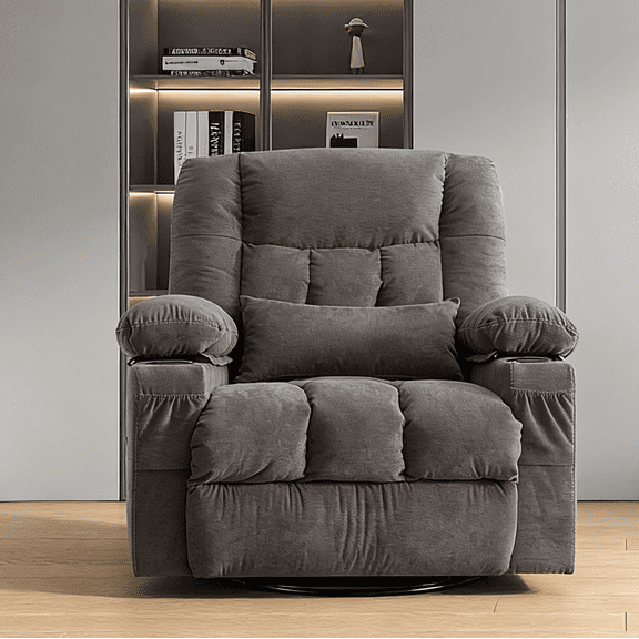 Massage Swivel Rocker Recliner Chair with Vibration Massage and Heat - Ergonomic Lounge Chair with Rocking Function, Side Pocket, 2 Cup Holders, USB Charge Port for Living Room