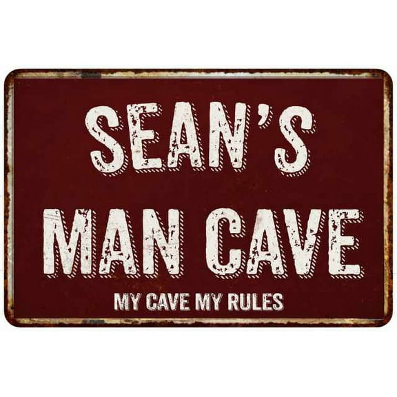 SEAN'S Man Cave Red Grunge Gift Sign Metal 12x18 Decor 208120003111