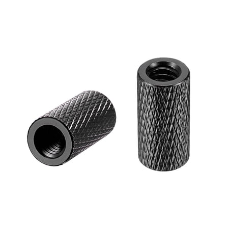 1/4-20 x 10mm x 20mm Aluminum Alloy Hand Screw Nuts Diamond Knurl Knurled Camera Tripod Pass Hole Nut Black 2 pcs