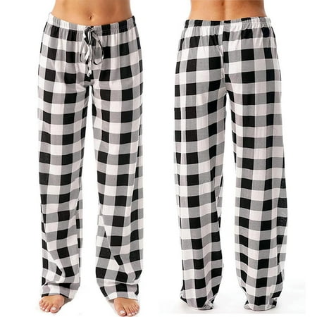 

WTN Ladies Casual Pants Plaid Printed Pajama Pants Elastic Rope Pants