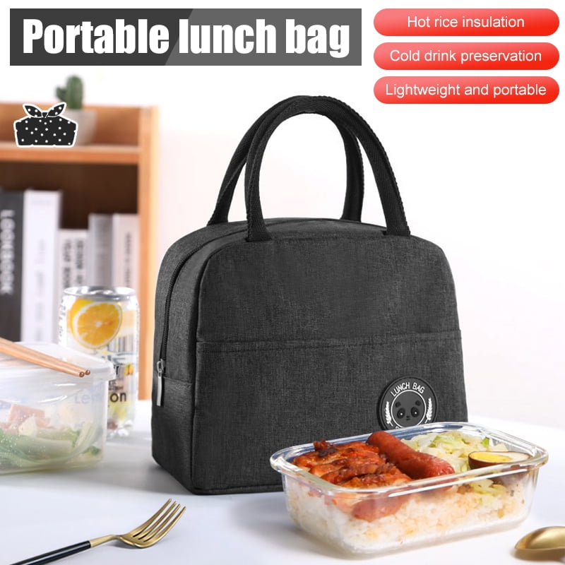 2 Stainless Steel Cutlery Sets Lunch Insulation Bag Mini Waterproof Lunch Tote Bag Lunch Box Bag Portable Reusable Lunch Bag for Men and Women Picnic Bag Black 