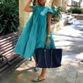 thumbnail image 2 of KaLI_store Womens Summer Dresses Women's Mini Dress A Line Flare Dresses V-Neck Long Sleeve Waist Tie Ruffle Dress Blue,L, 2 of 5
