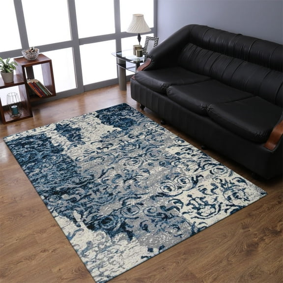 RUGSOTIC CARPETS MACHINE MADE HEATSET POLYPROPYLENE AREA RUGS - 6'x9', Rectangle Shape, Blue Color, Abstract Modern Design, High Pile Machine Made Area Rugs for Living Room, Bed Room (M00017)