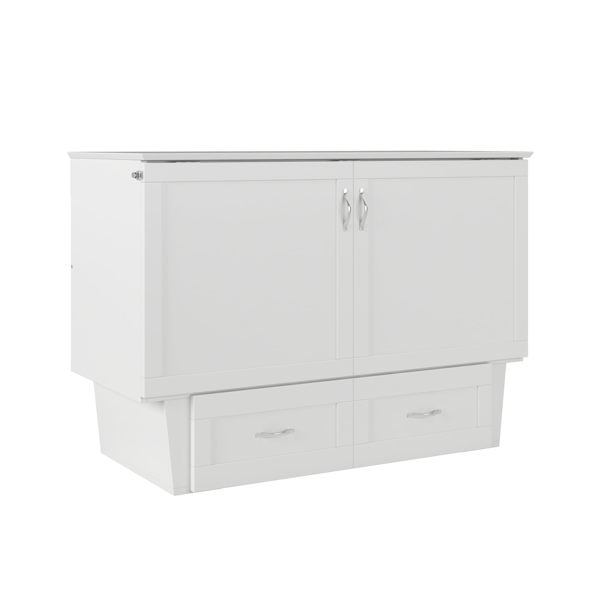 AFI Monroe Full Solid Wood Murphy Bed Chest with 6" Mattress, Drawer & Charger, White
