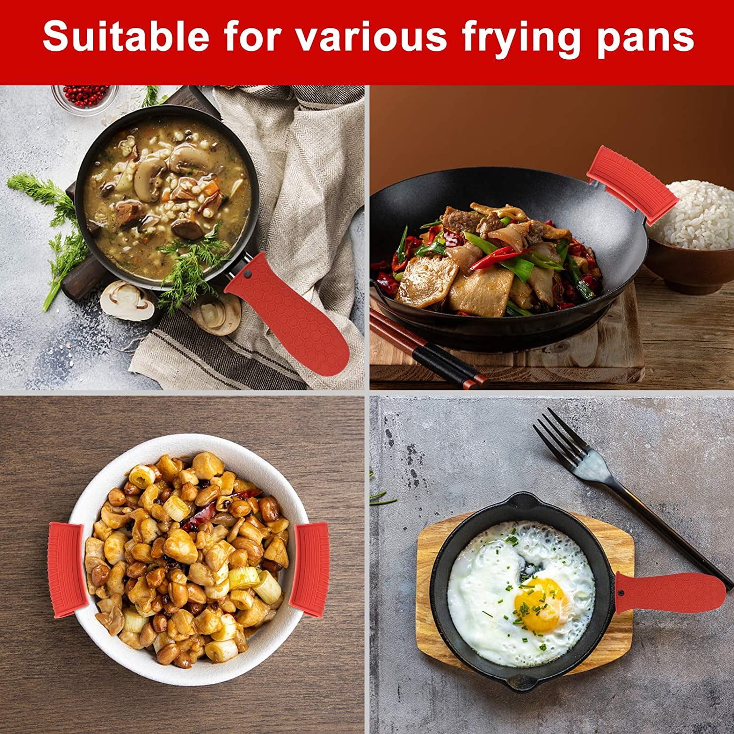 3 Pack Pot Holders Cover, Silicone Hot Handle Holder, Non Slip Pot Holder Sleeves for Cast Iron Skillets