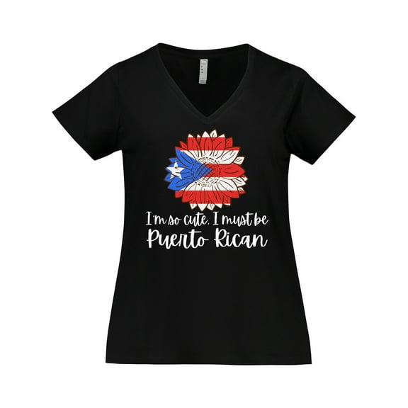 Inktastic I'm So Cute, I Must Be Puerto Rican Sunflower Puerto Rico Women's Plus Size V-Neck T-Shirt