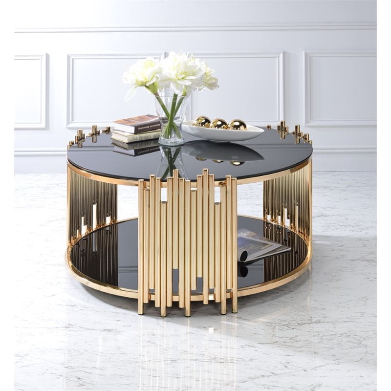 Bowery Hill Round Glass Top Coffee, Round Gold Glass Coffee Table