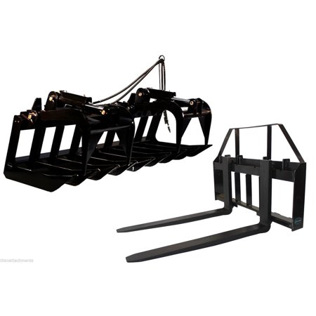 60" Root Grapple Bucket & 42 HD Pallet Forks Package Skid Steer Loader