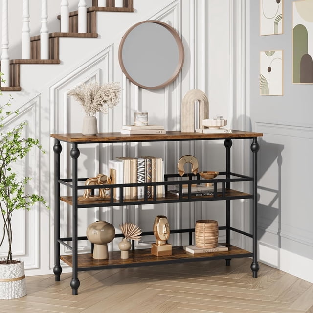 IdeaHouse Table Console à 3 Niveaux, Armoire de Rangement Rétro, Buffet Bahut avec Espace de Rangement, Convient au Salon, à la Salle à Manger et à l'Entrée de la Maison, 11.8 Pouces P x 40 Pouces L x 29 Pouces h