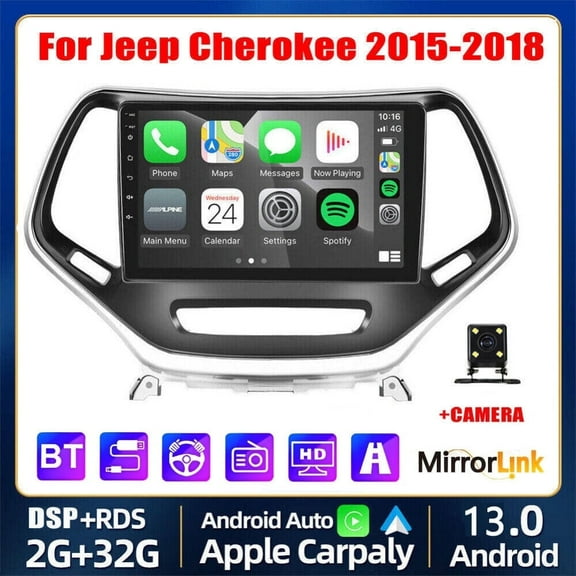 Guwzn Car Stereo Radio for Jeep Cherokee 2015-2018 10" Touchscreen 2 32G Vehicle GPS Navigation Wireless CarPlay Android Auto
