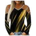 thumbnail image 2 of DondPO Chemises à Manches Longues pour Femmes Chandail en Molleton pour Femmes Col en V Décontracté Contraste Positionnement Haut à Manches Longues Blouse Imprimée pour Femmes Hauts Graphiques Jaunes L, 2 of 3