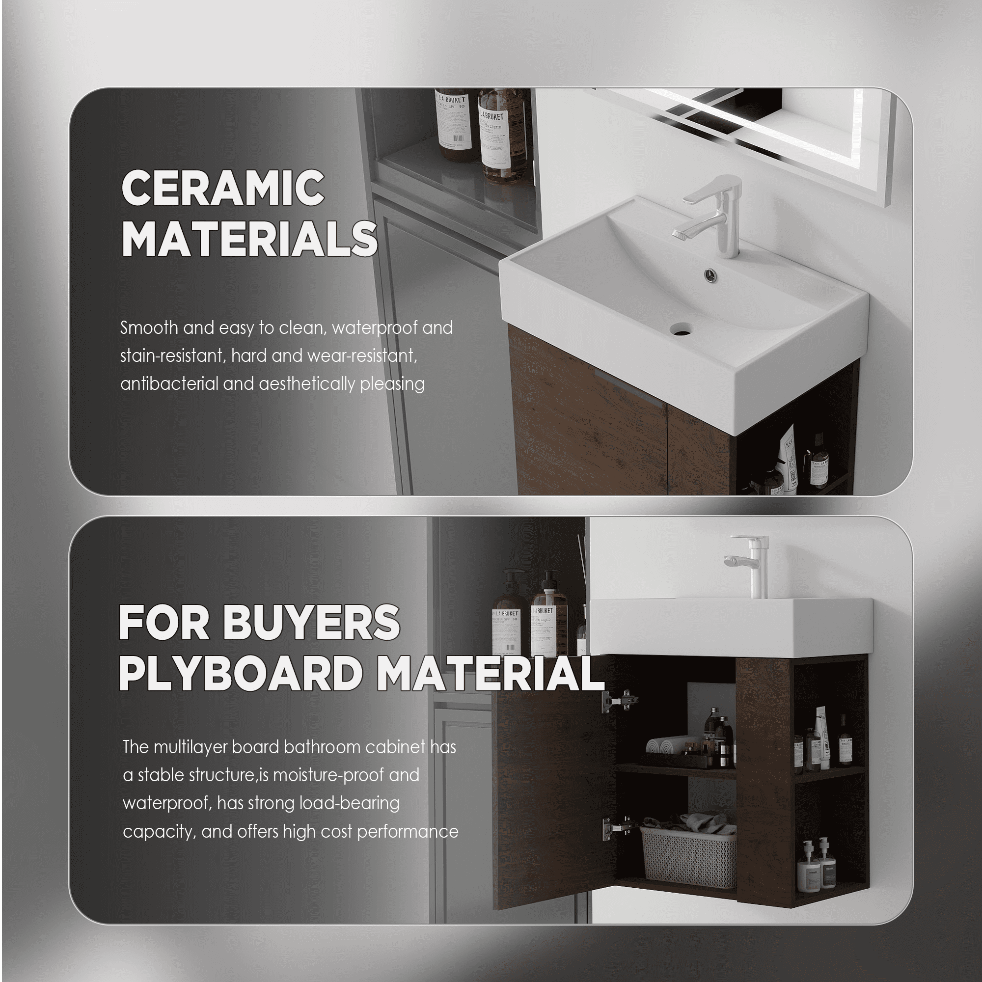 Leumius 21.6" Floating Bathroom Vanity with Ceramic Sink,Floating Bathroom Sink Cabinet for Small Space,Bathroom,Brown